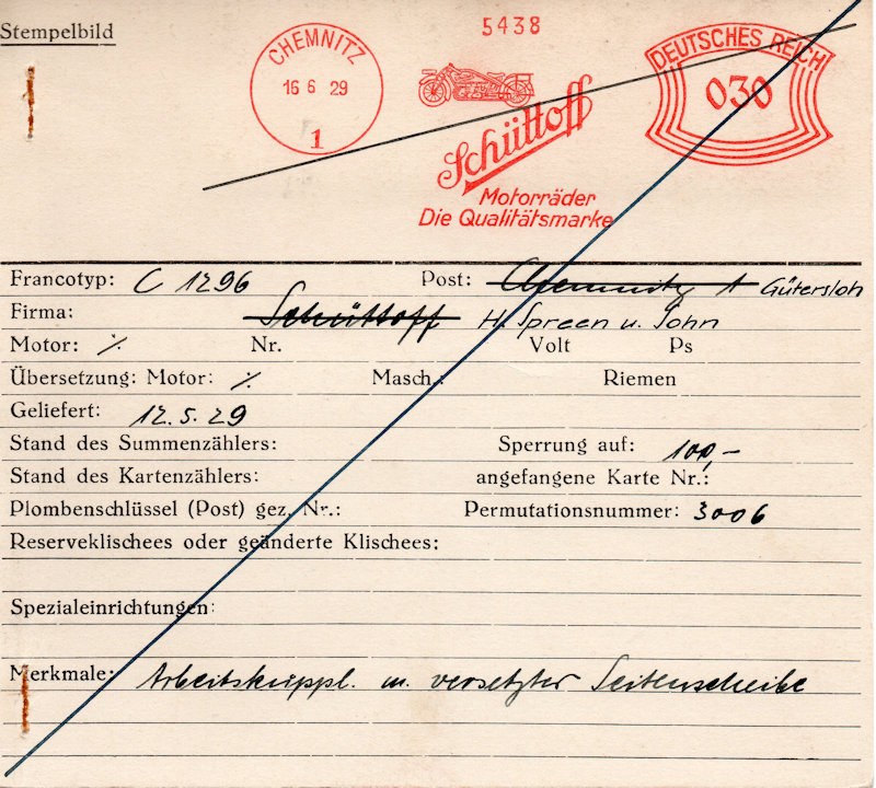 Stamkaart van een frankeermachine