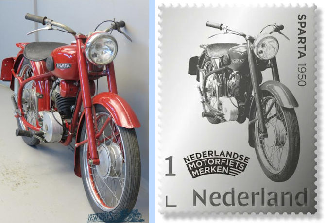 Zilveren postzegel PostNL met Sparta motorfiets