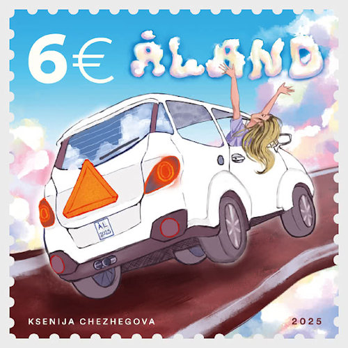 Postzegel &Aring;land met bromauto