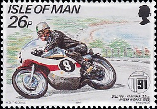 Postzegel Eiland Man met Bill Ivy op Yamaha