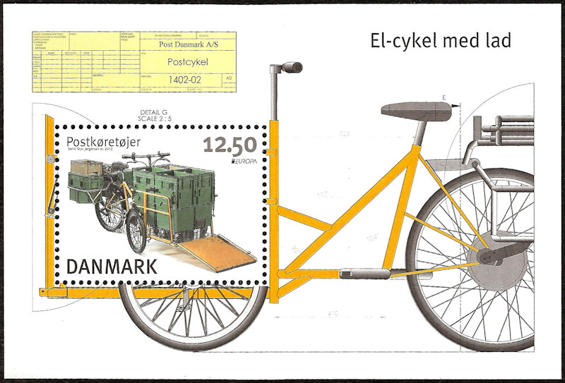 Deens postzegelblok met Nihola elektrische fiets