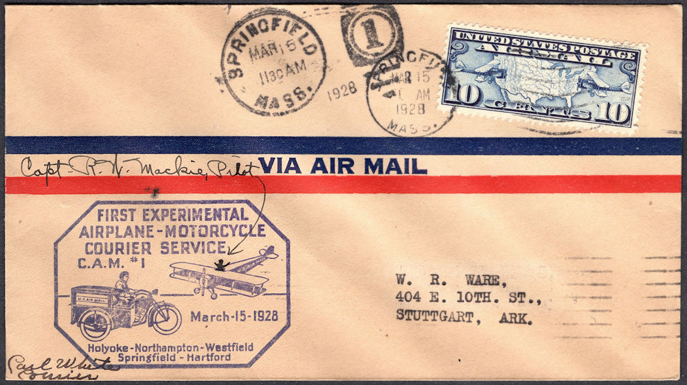 Envelop USA tgv. 1e gecombineerde luchtpost - motor bezorgdienst