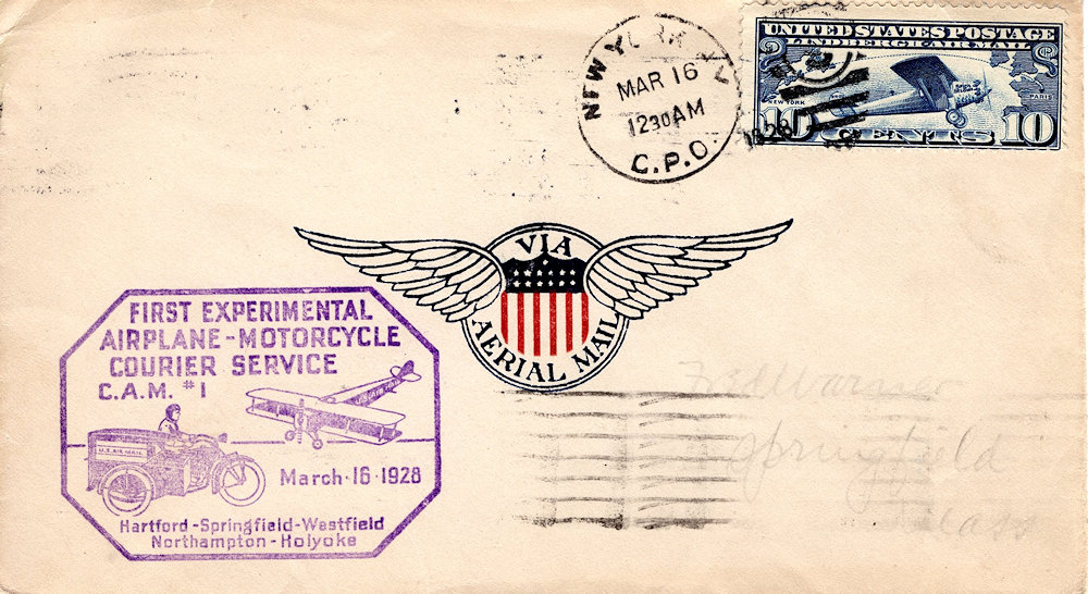 2e dag van service envelop van de eerste gecombineerde luchtpost - motor bezorgdienst