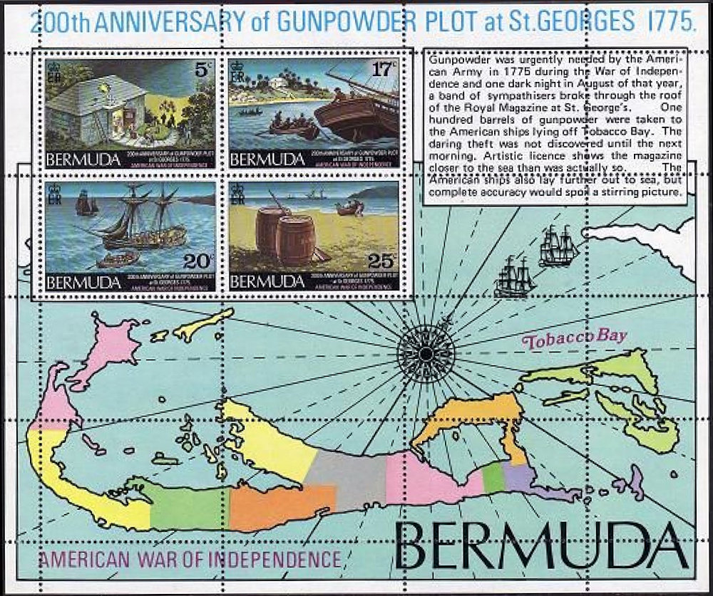 Postzegelblok Bermuda t.g.v 200 jarig jubileum kruitdiefstal