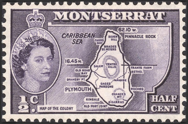 Postzegel met kaart van Montserrat