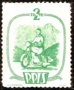 Sponsorzegel Polen wit papier gedrukt met blauw/groene inkt