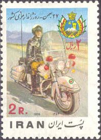 Motoragent op zegel Iran, 1976