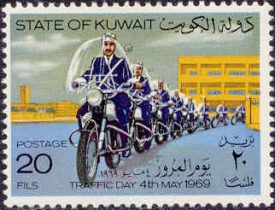 Colonne motoragenten op zegel Kuweit, 1969