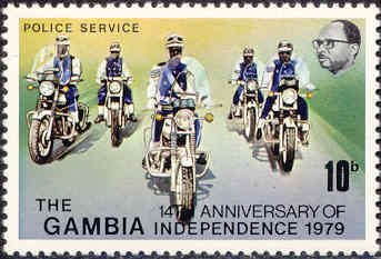 Motoragenten op zegel Gambia, 1979