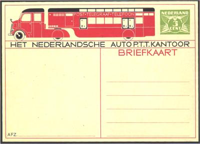 Briefkaart van het 1e mobiele postkantoor
