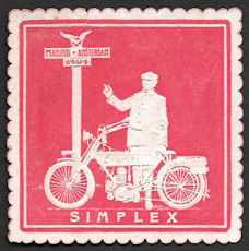 Label van de Simplex motoren- en fietsenfabriek, kleur roze