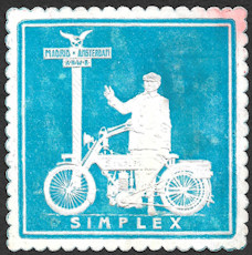 Label van de Simplex motoren- en fietsenfabriek, kleur blauw