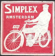Label van de Simplex motoren- en fietsenfabriek, kleur roze