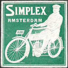 Label van de Simplex motoren- en fietsenfabriek, kleur groen