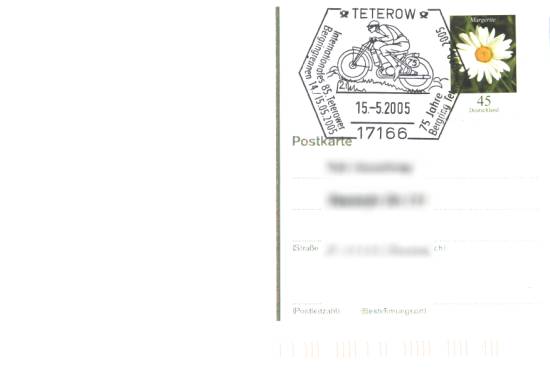 Briefkaart met speciaal Teterow stempel