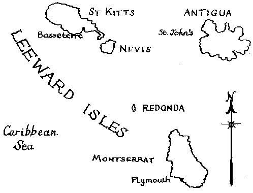 Kaart Redonda en omgeving
