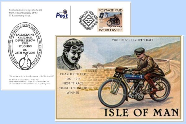 100 jaar Manx TT postkaart met speciaal stempel