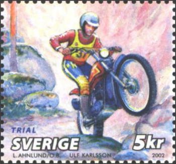 Postzegel Zweden met daarop een Montesa Cota 349 trialmotor