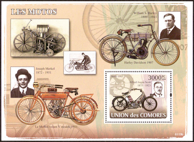 Blok Comoren met antieke motorfietsen