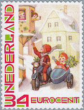 Persoonlijke kerstzegel Nederland - motor + zijspan