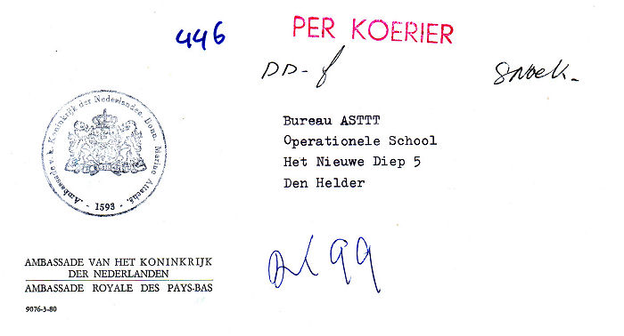 Brief van NL-ambassade naar Marineschool Den Helder