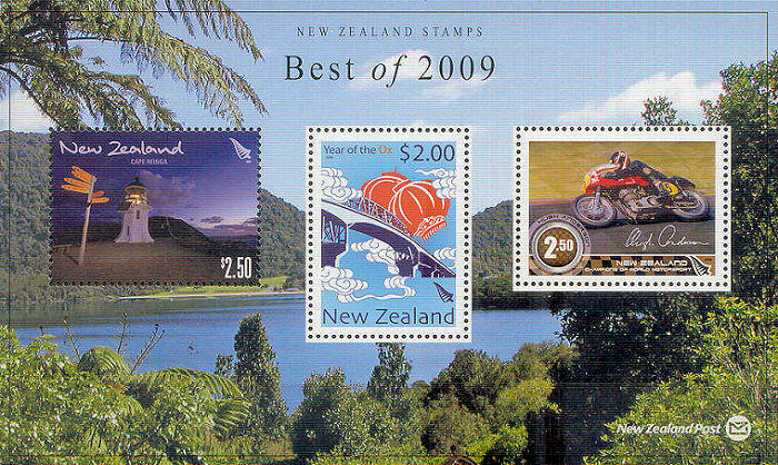 Velletje Nieuw Zeeland met de mooiste uitgiftes van 2009, met daarin oa. een motorzegel