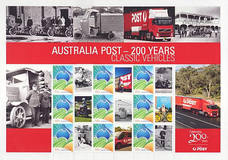 Vel Australische persoonlijke postzegels met postvoertuigen